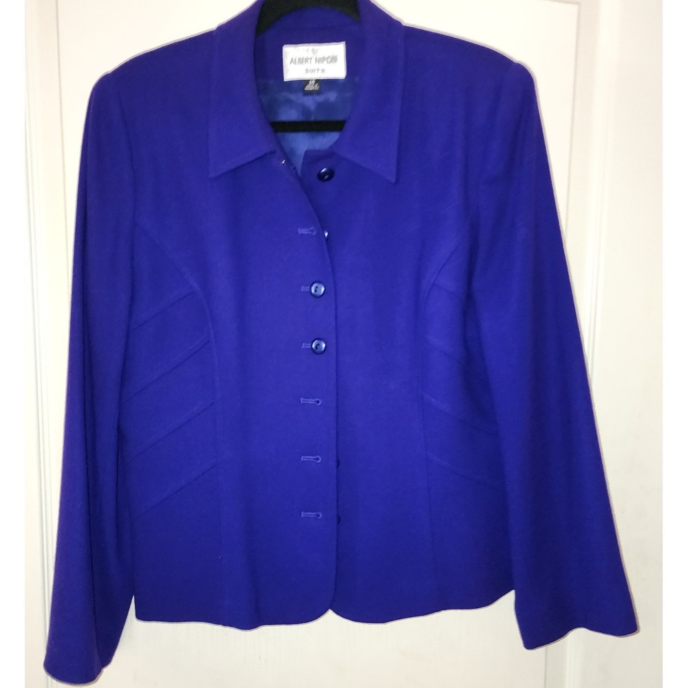 Vintage Albert Nipon Suits Purple 100% Wool Jacket Blazer 80s 90s Career